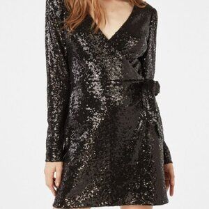 JustFab Black Sequin Wrap Dress with Tie